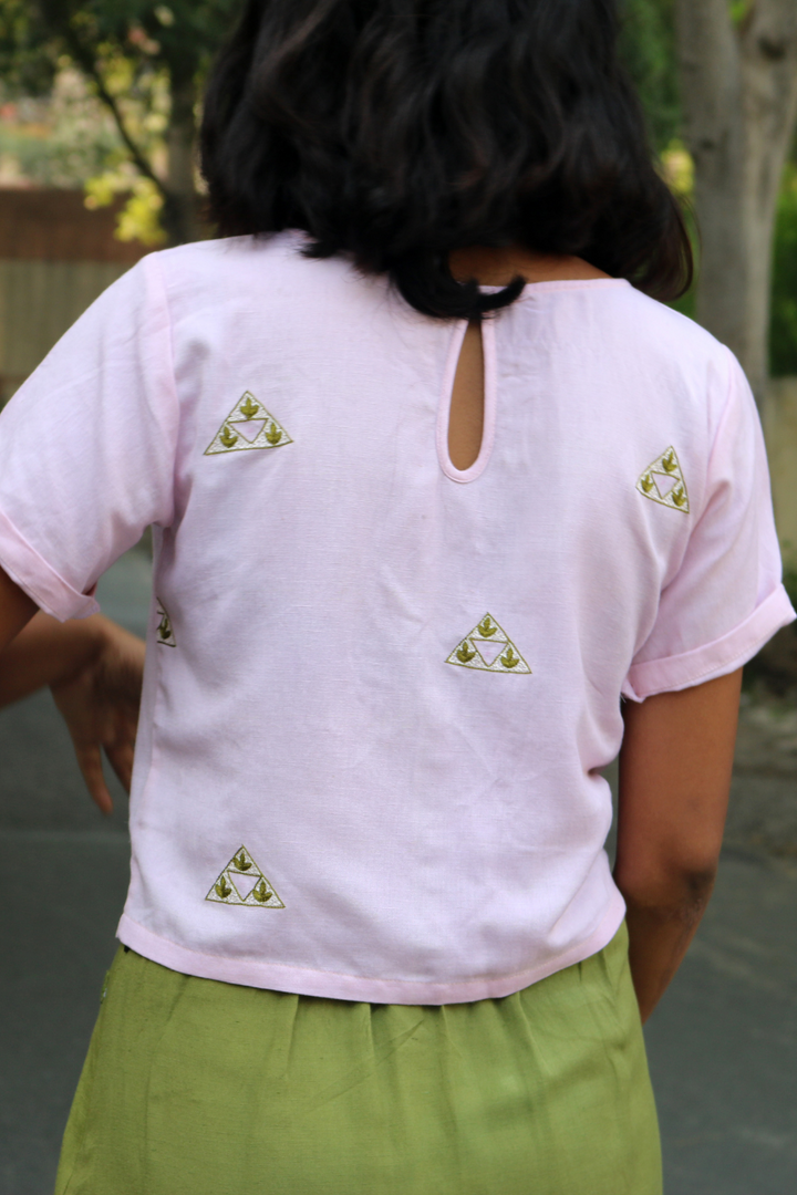 Pink Hand-Embroidered crop top