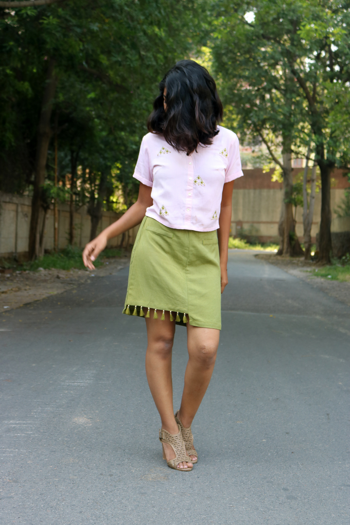 Pink Hand-Embroidered crop top