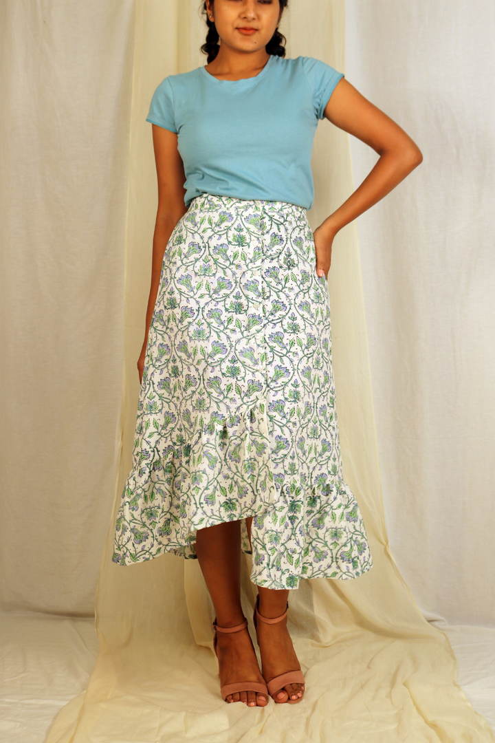 Block Printed High-Low Skirt