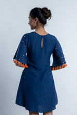 Load image into Gallery viewer, Navy Blue Mirror-work Dress with Tassels
