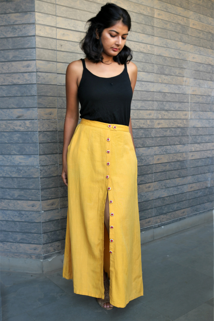 Mustard Hand-Embroidered Maxi Skirt