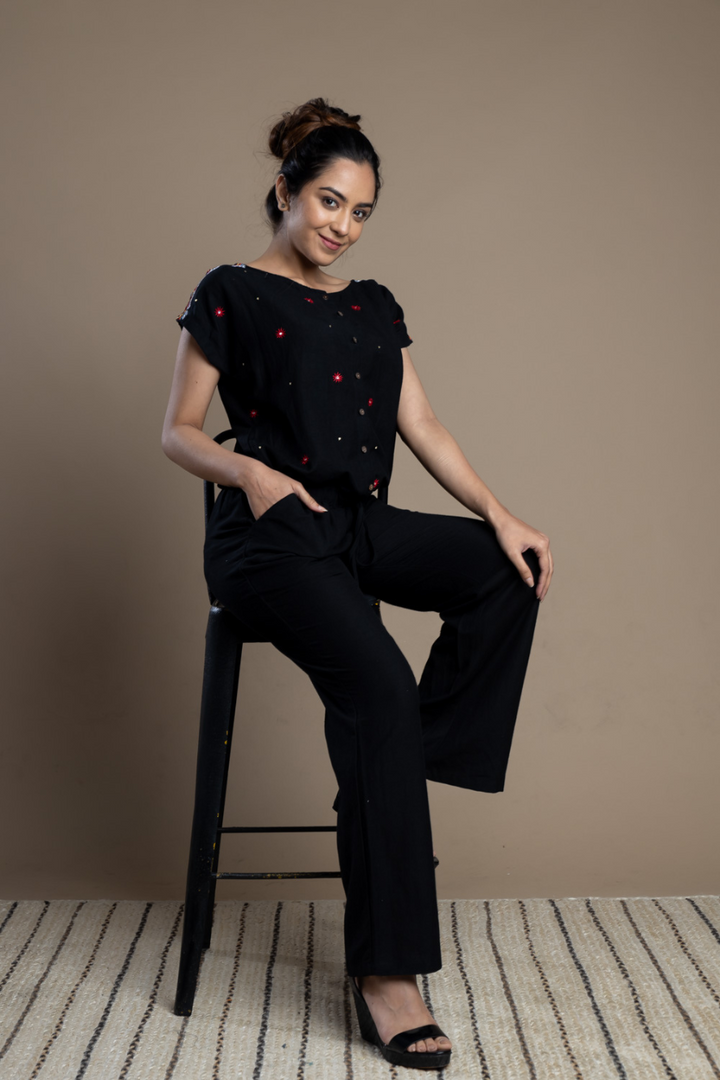 Black Hand-Embroidered Jumpsuit