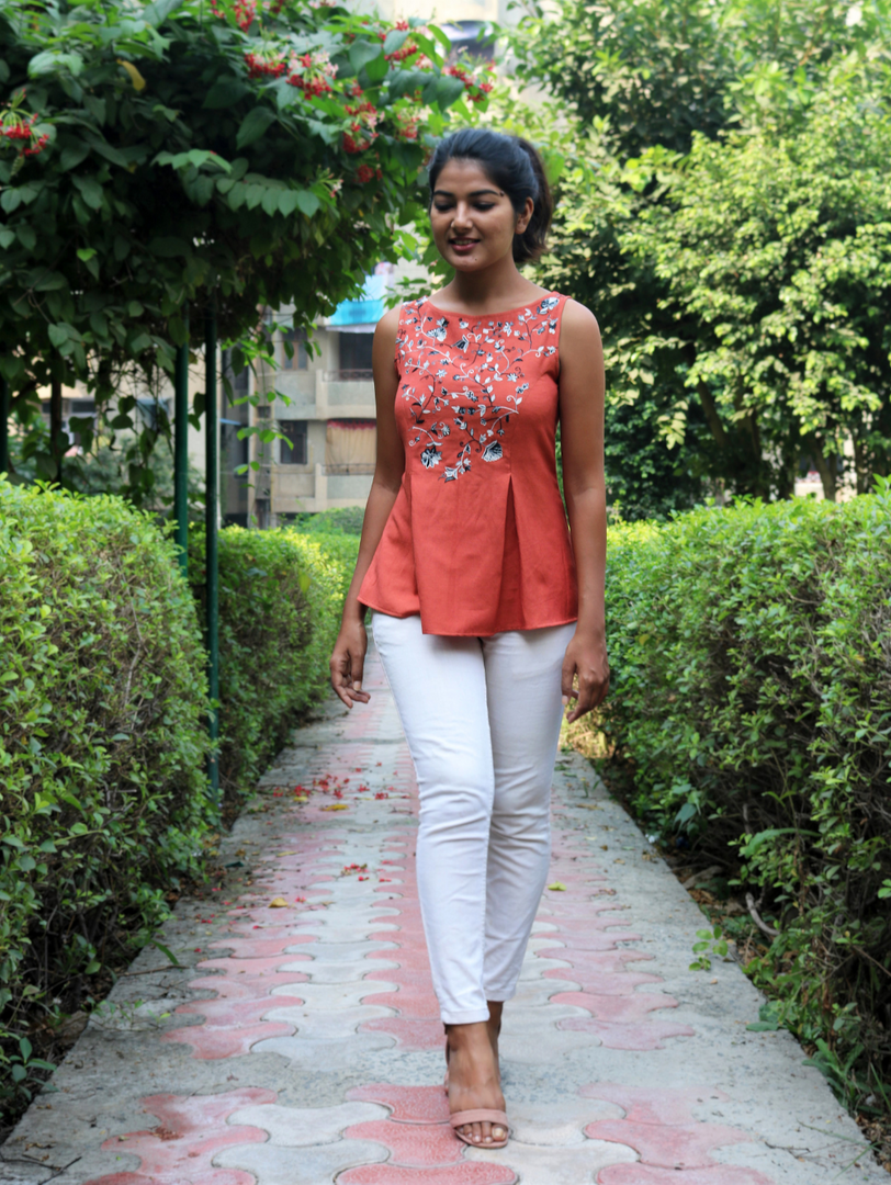 Brown Hand Embroidered top