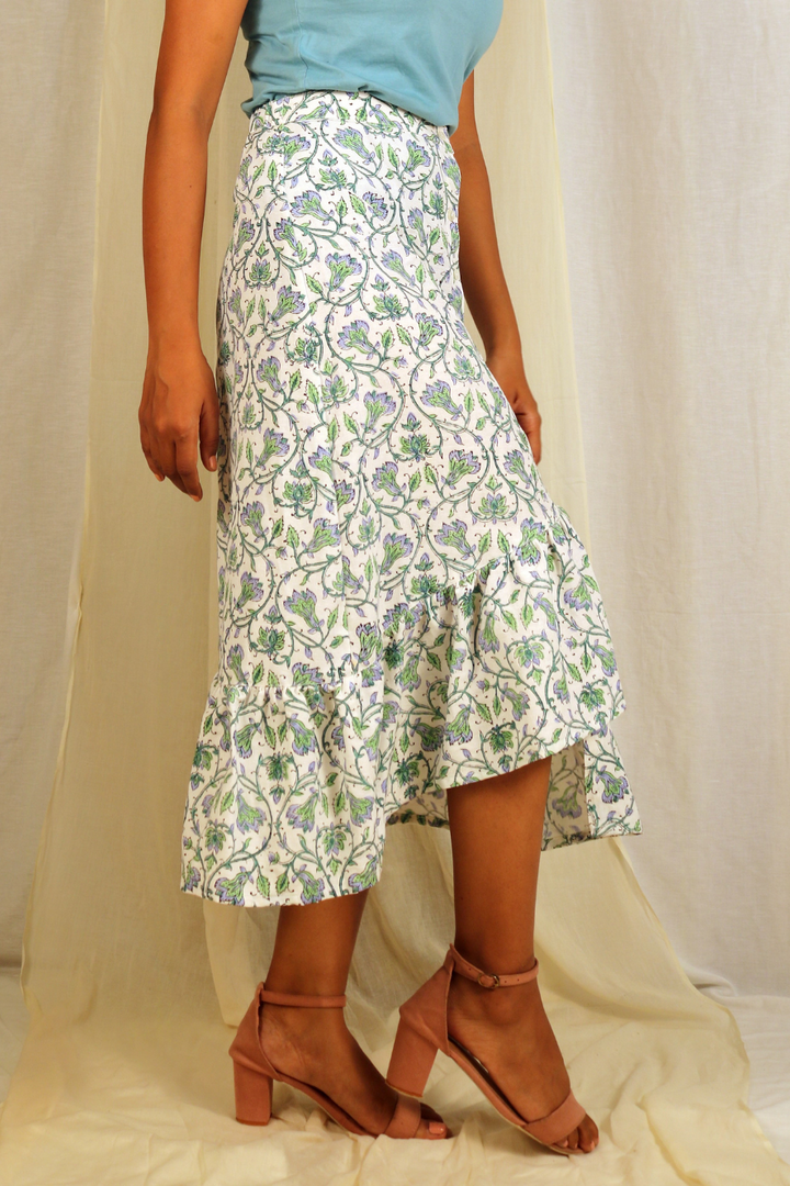 Block Printed High-Low Skirt