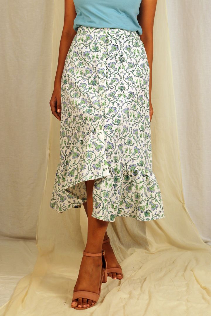 Block Printed High-Low Skirt