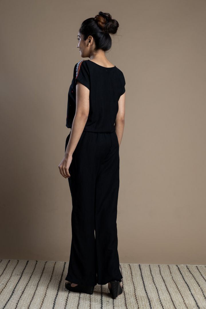 Black Hand-Embroidered Jumpsuit