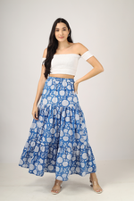 Load image into Gallery viewer, Blue Hand-Block Printed Cotton Maxi Skirt
