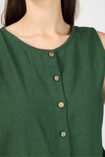 Load image into Gallery viewer, Dark Green button down crop top
