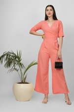 Load image into Gallery viewer, Peach Wrap Jumpsuit
