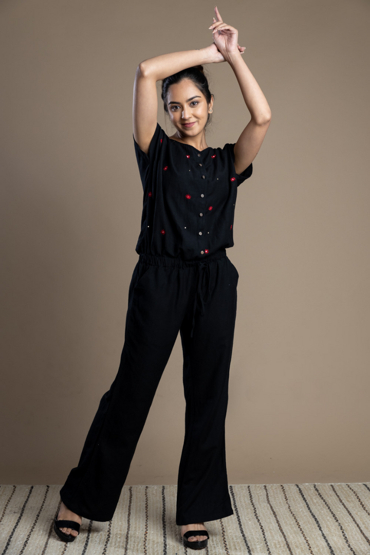 Black Hand-Embroidered Jumpsuit