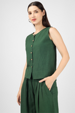 Load image into Gallery viewer, Dark Green button down crop top
