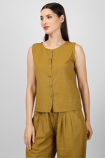 Load image into Gallery viewer, Olive button down crop top
