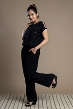 Load image into Gallery viewer, Black Hand-Embroidered Jumpsuit
