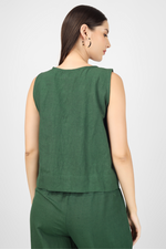 Load image into Gallery viewer, Dark Green button down crop top
