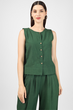 Load image into Gallery viewer, Dark Green button down crop top
