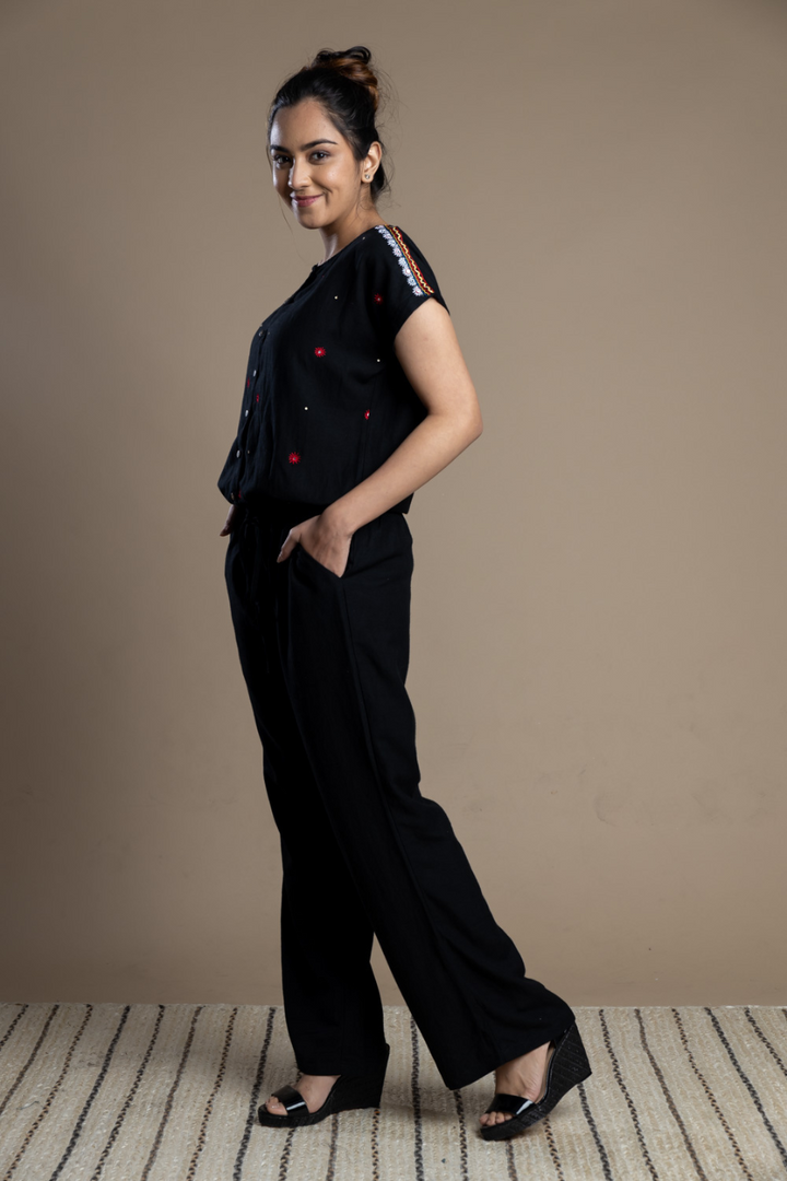 Black Hand-Embroidered Jumpsuit