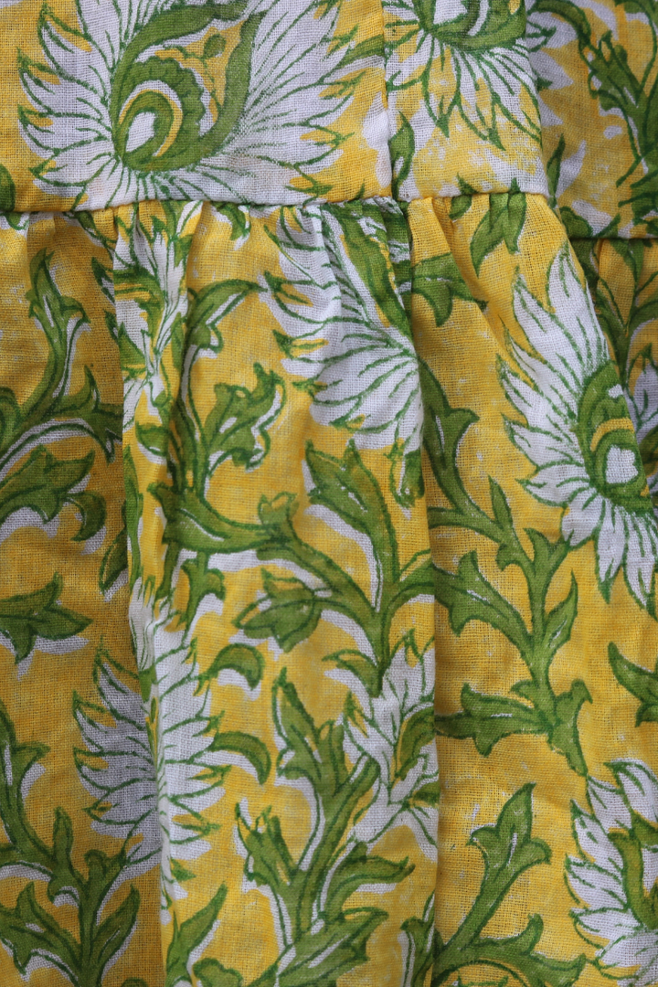 Yellow Hand-Block Printed Cotton Maxi Skirt