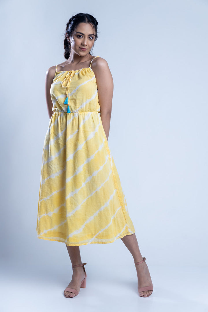 Tie-Dye Yellow Cotton Maxi Dress