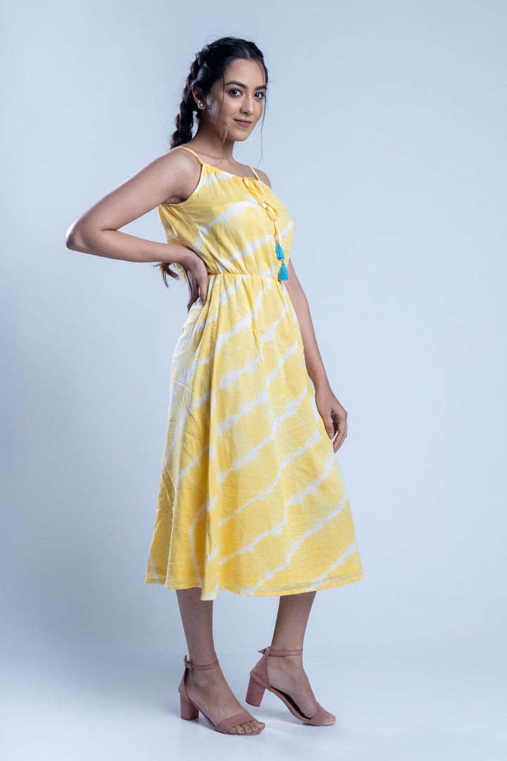 Tie-Dye Yellow Cotton Maxi Dress