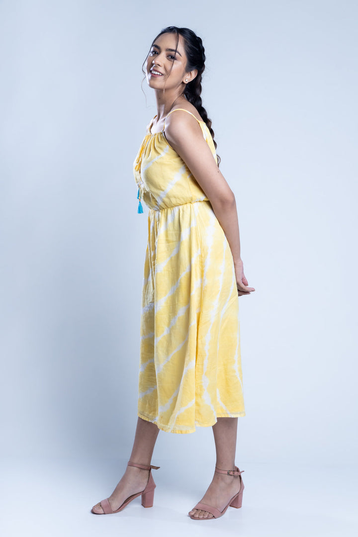 Tie-Dye Yellow Cotton Maxi Dress