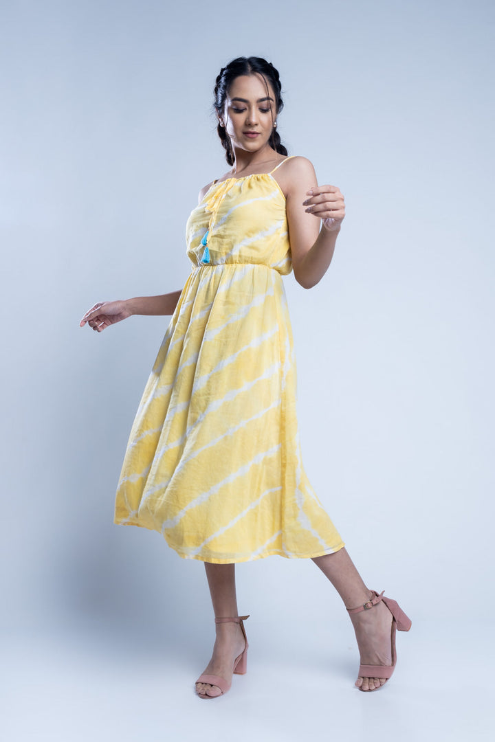 Tie-Dye Yellow Cotton Maxi Dress