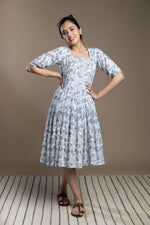 Load image into Gallery viewer, Grey Hand-Block Printed Floral Maxi Dress
