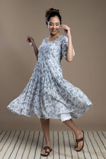 Load image into Gallery viewer, Grey Hand-Block Printed Floral Maxi Dress
