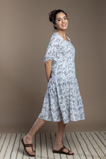 Load image into Gallery viewer, Grey Hand-Block Printed Floral Maxi Dress
