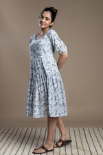 Load image into Gallery viewer, Grey Hand-Block Printed Floral Maxi Dress
