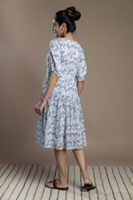 Load image into Gallery viewer, Grey Hand-Block Printed Floral Maxi Dress
