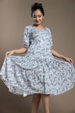 Load image into Gallery viewer, Grey Hand-Block Printed Floral Maxi Dress
