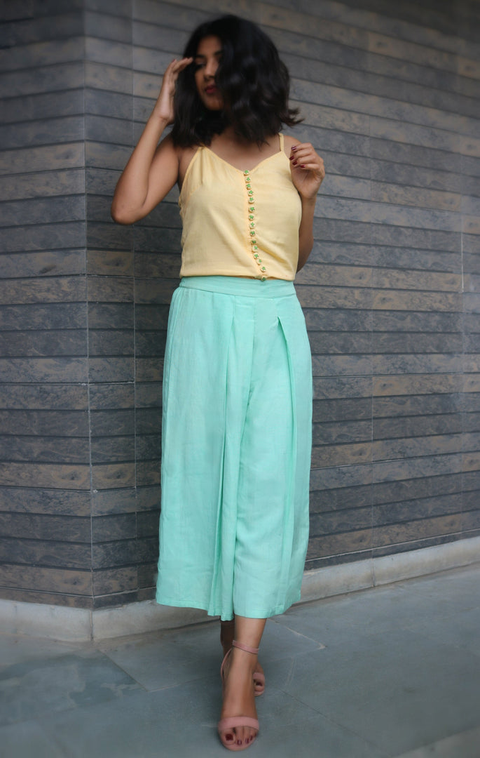 Yellow Embroidered Button top