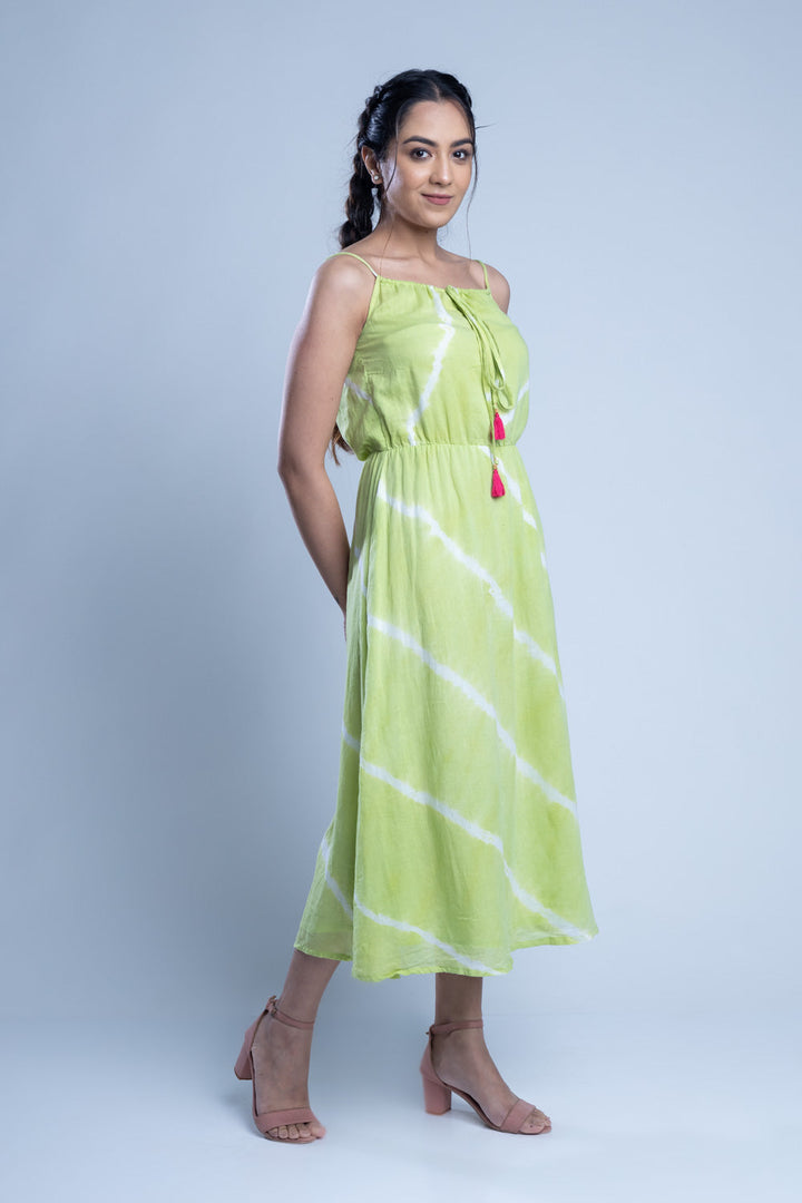 Tie-Dye Green Cotton Maxi Dress