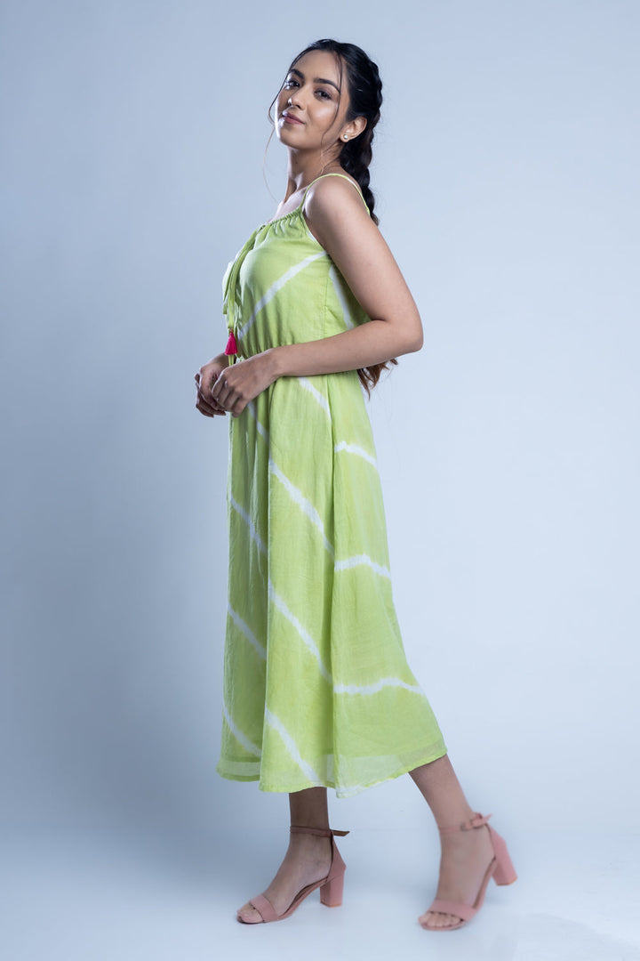 Tie-Dye Green Cotton Maxi Dress