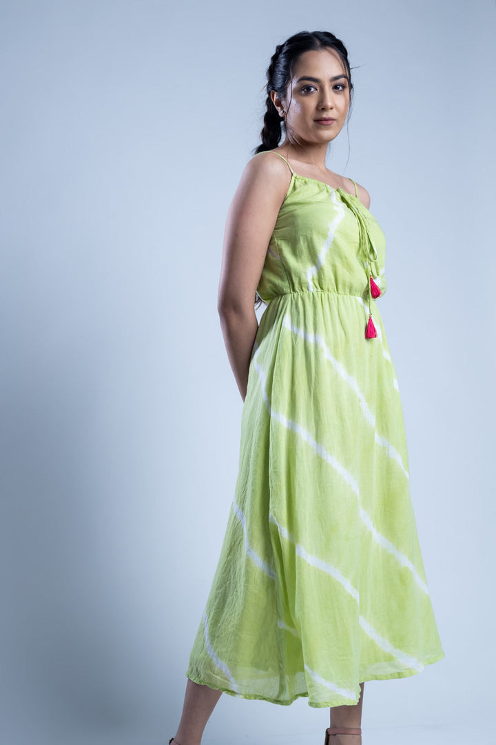 Tie-Dye Green Cotton Maxi Dress