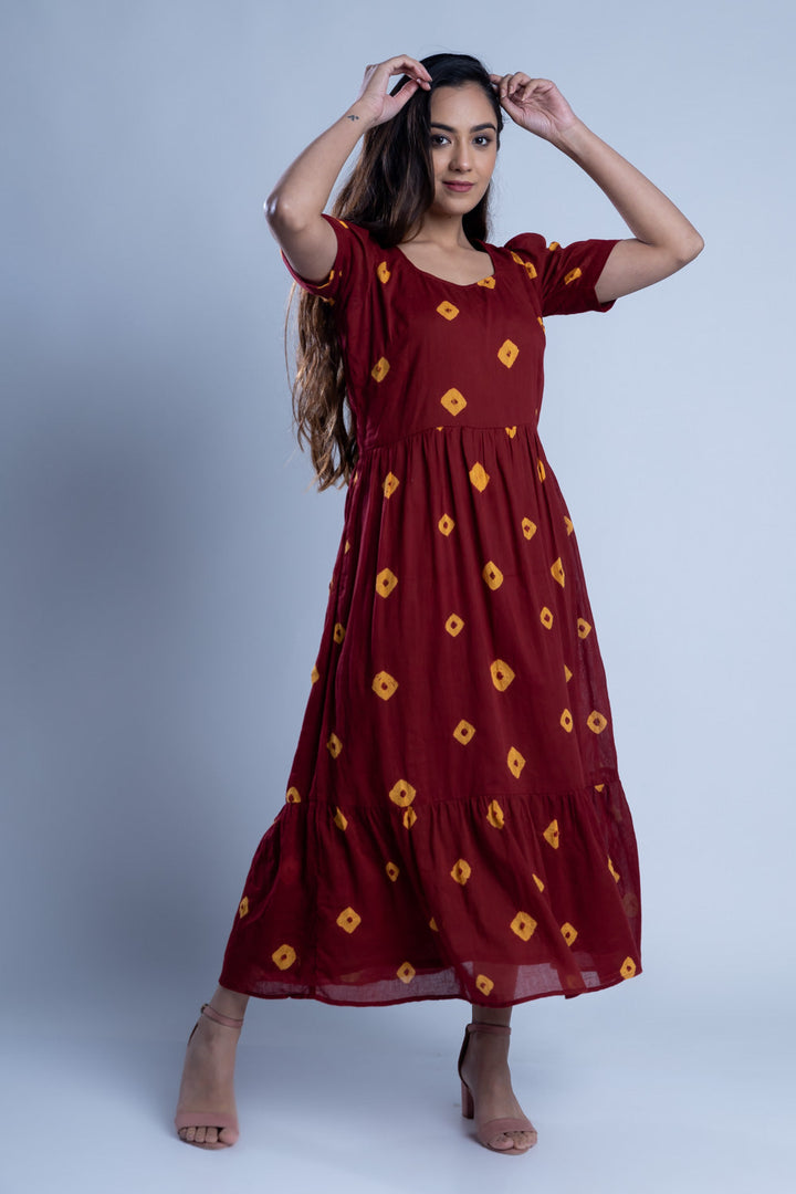 Maroon Tie-Dye Cotton Dress