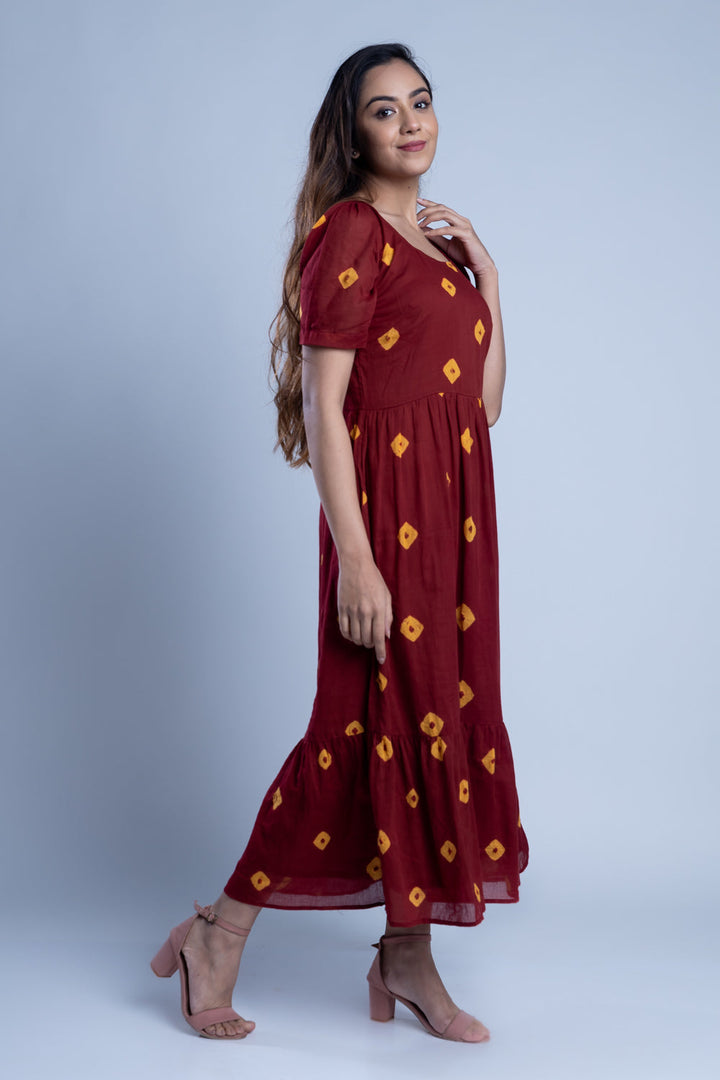 Maroon Tie-Dye Cotton Dress