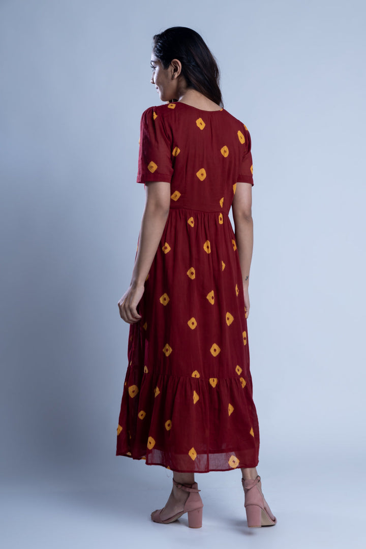 Maroon Tie-Dye Cotton Dress