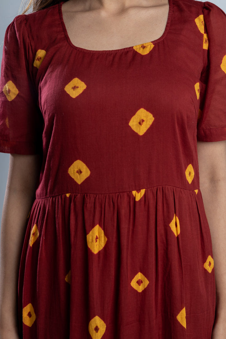 Maroon Tie-Dye Cotton Dress