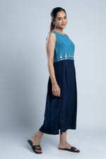 Load image into Gallery viewer, Blue Color-Block Hand Embroidered Dress
