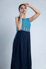 Load image into Gallery viewer, Blue Color-Block Hand Embroidered Dress
