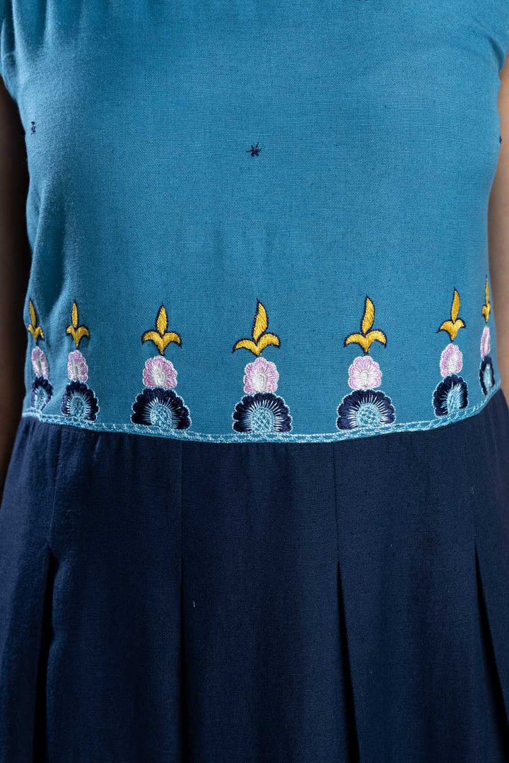 Blue Color-Block Hand Embroidered Dress