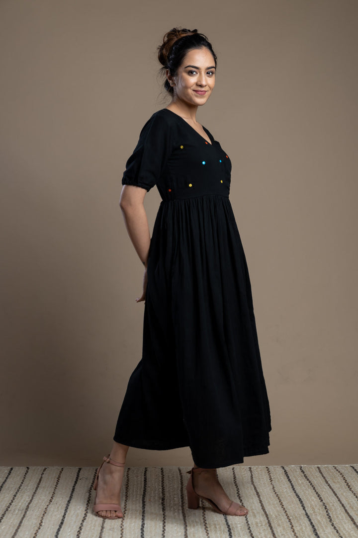 Black Mirror-work Cotton Maxi Dress