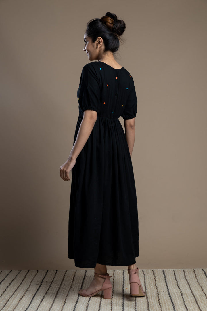 Black Mirror-work Cotton Maxi Dress