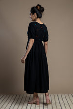 Load image into Gallery viewer, Black Mirror-work Cotton Maxi Dress
