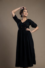 Load image into Gallery viewer, Black Mirror-work Cotton Maxi Dress
