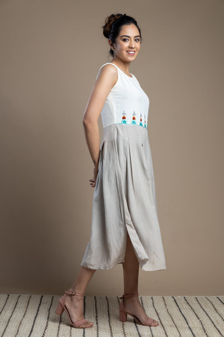 Grey Color Block Hand Embroidered Dress