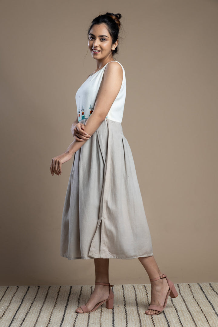 Grey Color Block Hand Embroidered Dress