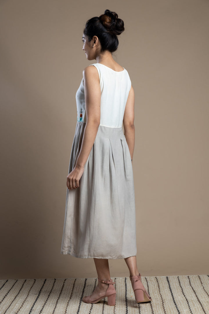 Grey Color Block Hand Embroidered Dress