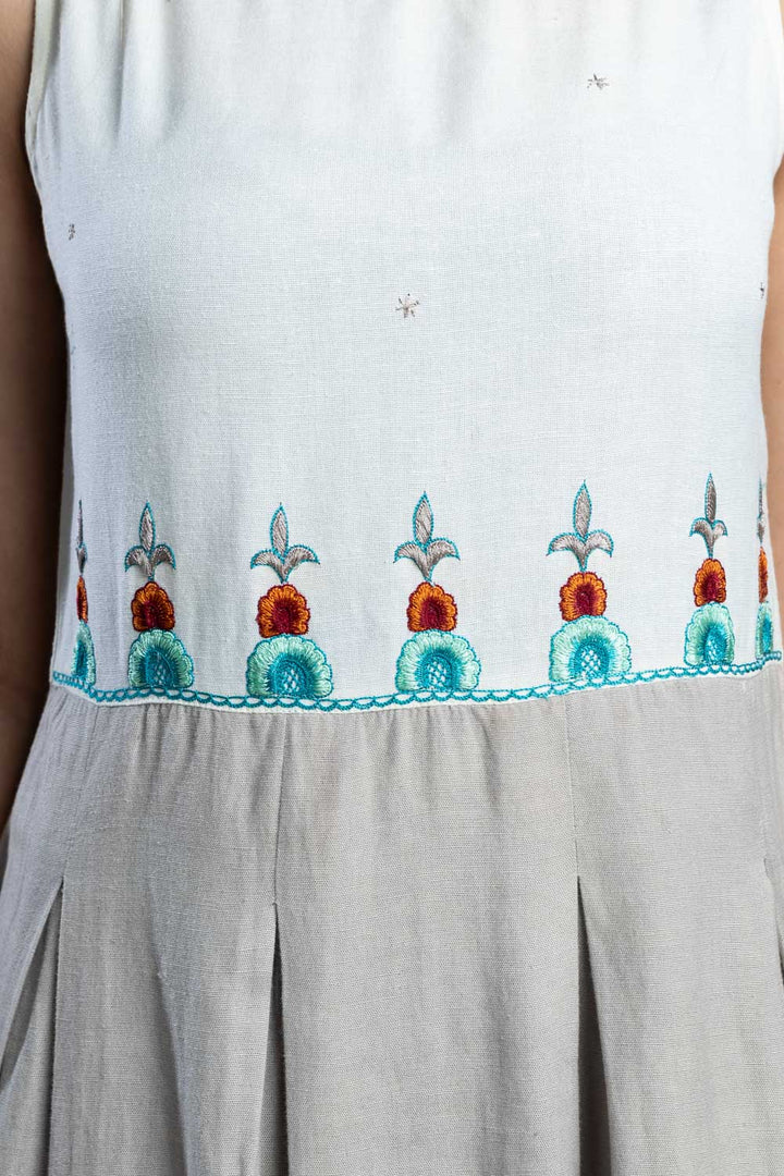 Grey Color Block Hand Embroidered Dress